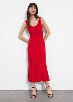 Slim Tank Midi Dress - Red - Midi dresses - & Other Stories US Other Stories Dress, Neckline Slimmer, Midi Sweater Dress, White Blouse Top, Summer Style Guide, Red Midi, Knit Outerwear, Midi Dress Casual, Sweater Dress Midi