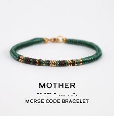 The Morse code bracelet is meticulously hand-beaded with beads representing the dots and dashes of Morse code to spell out the word "mother." It's a thoughtful and personalized accessory that carries a sentimental message. Meaningful Mother's day gift!  Measure your wrist. Please do not add extra room.  1. With - 1" 2. No extention chain Code Morse, Morse Code Bracelet, Mothers Day Gifts From Daughter, Mom Jewelry, Morse Code, Dainty Bracelets, Extra Room, Daughter Gifts, Hand Beading