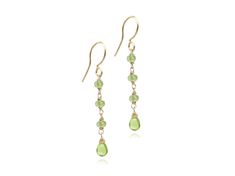 Long Peridot Earrings, Gemstone Dangle Earrings, August Birthstone Linear Earrings, Dainty Genuine Gemstone Green Earrings (14k gold filled) by Bespangled Jewelry Lovely faceted natural peridot stones dance together in this delicate linear style. The tiny 'button' beads are a beautiful light green color, and the drops are a slightly deeper hue. These elegant beauties add the perfect touch of color to any outfit without being overpowering. Peridot is the birthstone for the month of August. This s 14k Gold Filled Birthstone Dangle Earrings, Linear Earrings, Dance Together, Light Green Color, Peridot Earrings, Earrings Gemstone, Peridot Stone, August Birthstone, Tourmaline Necklace