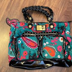 Betsey Johnson Betseyville Turquoise Paisley Shoulder Bag New Without Tags Casual Multicolor Paisley Print Bags, Painted Purses, Hand Painted Purses, Painted Purse, Betsey Johnson Purses, Handbag Collection, Betsey Johnson Bags, Pretty Stuff, Luggage Sets