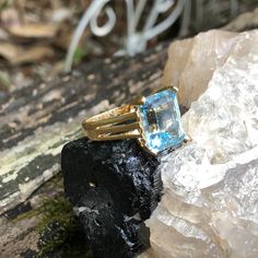 - Vintage P14k Gold Blue Topaz ring - tested and marked P14k gold - stone measures approx. 12mm x 10mm - carat weight 5.0 - weighs 6 grams - size 6 1/4 Gold Solitaire Blue Topaz Ring, Gold Emerald-cut Blue Topaz Ring, Gold Blue Topaz Ring Emerald Cut, Classic Blue Topaz Ring With Vs Clarity, Vintage Onyx Ring, Locket Ring, Palm Beach Fl, Gold Stone, Blue Band