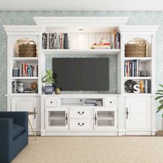 Newport White Entertainment Center by Coleman Furniture Built In Entertainment Center, Built In Shelves Living Room, Entertainment Wall, Living Room Entertainment, Entertainment Furniture, Liberty Furniture, Built In Shelves, Media Center