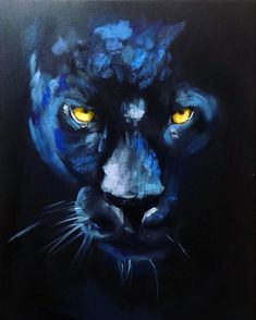 a painting of a black panther with yellow eyes