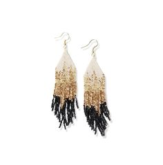 in stock Beaded Fringe Earrings, Beaded Fringe, Fringe Earrings, Metallic Colors, Accessories Branding, Beaded Earrings, Seed Beads, Crochet Earrings, Color Mixing