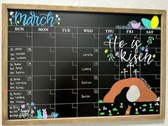 a blackboard with a calendar on it that says march and the date of the month