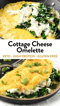 cottage cheese omelette in a cast iron skillet