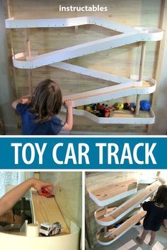 the instructions for how to make a toy car track from wood and plywood boards