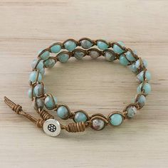 Jasper Beaded Wrap Bracelet in Blue from Thailand - Sky Orbs | NOVICA Bracelet Finishing, Perler Bead Bracelet, Bracelet Pictures, Leather Cord Bracelets, Boho Glam, Beads Bracelets, Beading Ideas, Chain Bracelets, Beaded Wrap Bracelets