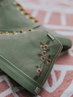 Sage Floral High Top | BANGS Shoes Embroidery Sneakers, Adventure Shoes, Bangs Shoes, Flower Pedals, High Tops Sneakers, Unique Embroidery, Embroidered Canvas, Embroidered Shoes, Unique Canvas