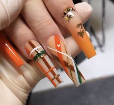 Nail Designs Coffin, November Nails Fall, Coffin Nails Designs Summer, Acrylic Nail Designs Coffin, Halloween Acrylic Nails, November Nails, Long Acrylic Nail Designs, Plaid Nails, Thanks Giving