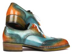 Paul Parkman Norwegian Welted Wingtip Derby Shoes Turquoise & Tobacco ID8506-TRQ - Etsy Beautiful Belts, Hand Painted Leather, Color Turquoise, Painting Leather, Shoe Size Conversion, Mens Oxfords, Derby Shoes, Handmade Shoes, Shoe Game