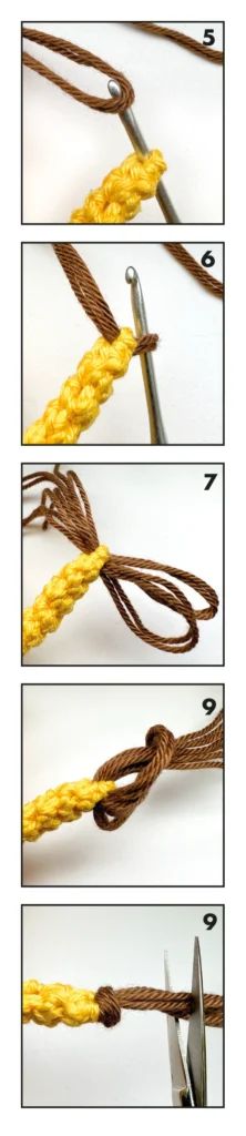 four pictures showing how to tie a rope with scissors