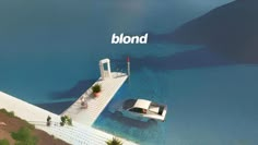 an aerial view of a boat dock with the word blond on it's side