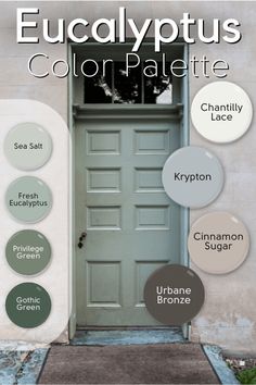 the front door to a house with different colors on it and an entry way painted in gray