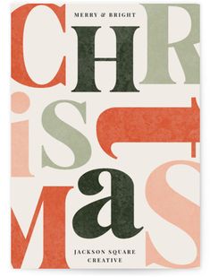 a christmas card with the words merry and bright in red, green, orange and white