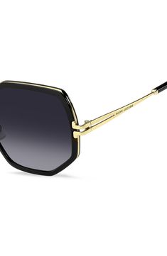 Vintage-inspired design defines these eye-catching sunglasses featuring the latest iteration of the double-J detailing the golden temples. 58mm lens width; 17mm bridge width 100% UV protection Adjustable nonslip nose pads Metal Imported Golden Temple, Vintage Inspired Design, The Golden, Uv Protection, Marc Jacobs, Vintage Inspired, Bridge, Nordstrom, Sunglasses