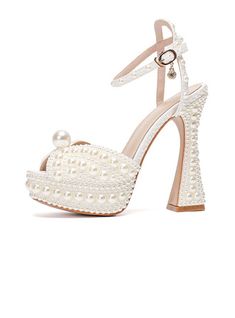 a women's high heeled sandal with pearls