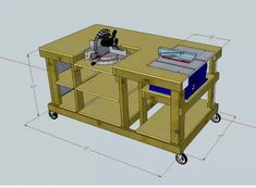 a workbench with a router on the top and wheels attached to it