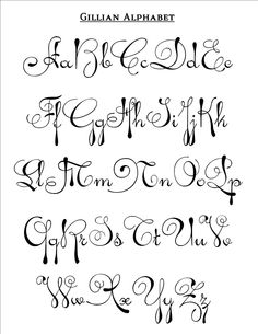 the cursive alphabet is shown in black and white