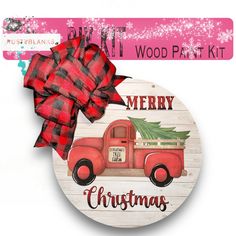 a wooden christmas ornament with a red truck Christmas Truck Door Hanger Wooden, Truck Door Hanger, Farm Door, Indoor Holiday Decor, Patriotic Diy, Diy Christmas Village, Christmas Tree Truck, Diy Display, Farmhouse Christmas Tree