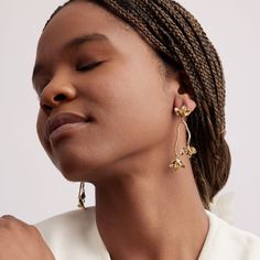 Gold Flower Drop Earrings Styled on Model Mignonne Gavigan, Flower Drop Earrings, Drop Earrings Gold, Scarf Necklace, Gold Flower, Gold Drop Earrings, Gold Flowers, Dillard's, Bandanas