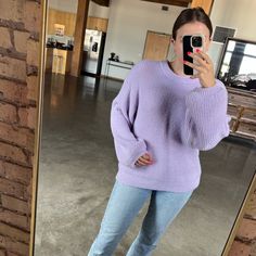 Never Even Worn. Extremely Soft & Slightly Oversized Trendy Lavender Winter Tops, Trendy Lavender Tops For Winter, Cozy Soft Knit Purple Top, Lavender Crew Neck Casual Sweater, Lavender Casual Crew Neck Sweater, Casual Lavender Crew Neck Sweater, Oversized Purple Top For Everyday, Casual Lavender Sweater For Fall, Winter Lavender Tops For Loungewear