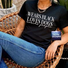 Wears Black Loves Dogs Avoids People is available in a shirt or sweatshirt.    Our options include Bella short-sleeved shirts, Gildan long-sleeve shirts as well as Gildan sweatshirts and hoodies.  The Bella + Canvas shirts are a crowd favorite.  100% airlume combed and ringspun cotton.  This gives them are super soft feel & comfortable fit.  The Gildan long sleeve is a comfy long sleeve that holds up well, with a relaxed fit. The Gildan Sweatshirts and Hoodies feature: a 50/50 blend, pill-resistant, double-needle stitched throughout, ribbed colors, waist, and wristband with spandex for a durable yet comfortable fit.   Sizing & color options can be found in the photo section. The print of this shirt is made with a black print and heat pressed with a professional grade press. The shirt will Dog Lover Sweatshirt, Avoid People, Black Clothes, Dog Sweatshirt, Dog Lover Shirt, Black Crewneck, Gildan Sweatshirts, Black Love, Wearing Black