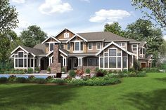 this is an artist's rendering of a house in the country style with lots of windows