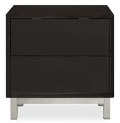 a black and silver nightstand with two drawers on each side, against a white background