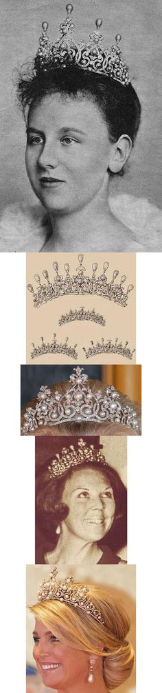 three different pictures of women with tiaras