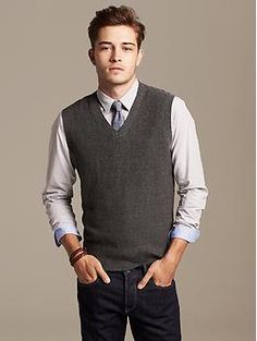 Textured Sweater Vest Grey Wool Vest Men, Cheap Men's Cotton Sweater Vest, Cheap Cotton Men's Sweater Vest, Men Casual Formal Outfit, Style With Vest, Casual Dressing For Men, Gray Vest Outfit, Men In 40s, Sweater Vest Outfit Mens