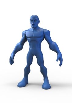 a blue man standing in front of a white background