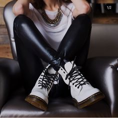 New Without Box Size: 10 L Color: White No Tag Fitted White Lace-up Boots, White Lace-up Boots, Casual White Leather Lace-up Boots, Doc Martens 1460 Outfit Women, Doc Martens 1460 Outfit, Dr Martens Chelsea Boots, Cutesy Outfit, White Dr Martens, Doc Martens Women