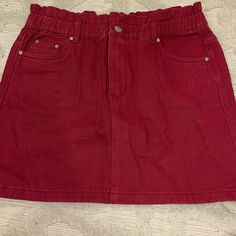 Burgundy Newbury Kustom Skirt Red Cotton Mini Denim Skirt, Red High-waist Cotton Denim Skirt, High Waist Red Denim Skirt, High Waist Red Cotton Denim Skirt, High-waist Red Denim Skirt, High-waist Red Cotton Denim Skirt, Trendy Red Mini Denim Skirt, Red Cotton Lined Skirt, Red Mini Skirt With Pockets