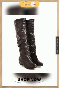 Autumn and Winter Women's Knee High Boots Warm Leather Boots Low Heel Half Boots Knight Boots Wide Calf Faux Leather Boots With Closed Toe, Brown Closed Toe Knee-high Boots For Fall, Brown Faux Leather Knee-high Boots With Round Toe, Brown Faux Leather Boots With Low Heel, Brown Faux Leather Low Heel Boots, Women's Knee High Boots, Boots Low Heel, Knight Boots, Half Boots