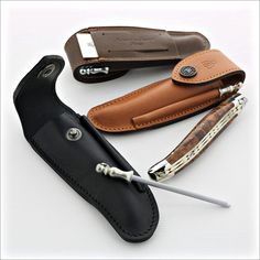 Laguiole Leather Sheath & Sharpening Steel for 11 & 12 cm Knives Opinel Sheath, Horizontal Knife Sheath, Dagger Sheath Belt, Laguiole Pocket Knife, Viking Knife Sheath, Laguiole Knife, Raw Leather, Knife Patterns, Kydex Sheath