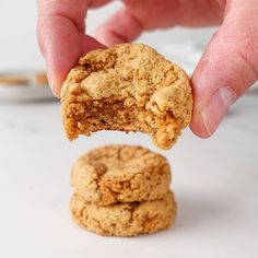 a person holding a cookie in their hand