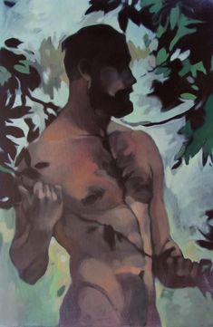 a painting of a naked man holding a branch