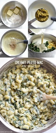 the steps to make creamy pesto macaroni and cheese