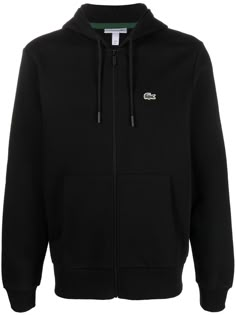 jet black cotton blend jersey knit appliqué logo slouchy drawstring hood front zip fastening long sleeves two front pouch pockets straight hem Bape Shoes, Swag Hats, Lacoste Sweatshirt, Applique Sweatshirt, Hoodie Green, Streetwear Men Outfits, Mens Activewear, Christmas Wishlist, Zip Sweatshirt