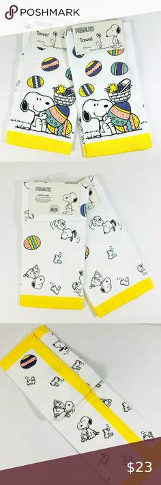 Peanuts Kitchen Dish Towels Easter Eggs Snoopy and Woodstock Set of 2 New Cute Decorated Easter Eggs, Office Patio, Themed Kitchen, Snoopy Images, Easter Egg Decorating, Kitchen Themes