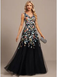 JJ's House Beading Sequins Lace Floral Tulle V-Neck Spring Fall A-line General Plus No Leg Slit Belt/Sash Back Zip V Back Elegant Black Tie Print & Floral Black Height:5.8ft（176cm） Bust:32in（82cm）Waist:24in（61cm）Hips:35in（89cm） No Floor-Length Black Sleeveless Eveni. #JJ's House #Beading #Sequins #Lace #Floral #Tulle #VNeck #Spring #Fall #Aline #General #Plus #NoLegSlit #BeltSash #BackZip #VBack #Elegant #BlackTie #Print&Floral #Black #No #FloorLength #Black #Sleeveless #Eveni Floral Dress Formal, Mother Of The Bride Gown, Dress With Sequins, Tulle Evening Dress, Mother Of Groom Dresses, Black Tie Wedding, Lace Bridesmaid Dresses, Sequin Beading, Groom Dress