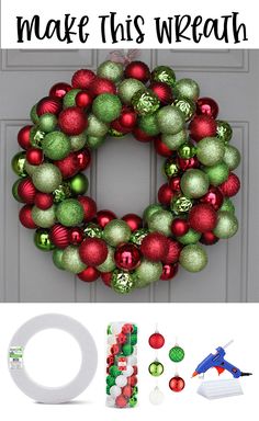 a christmas wreath with ornaments on it and the words make this wreath