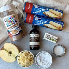 ingredients for apple pie laid out on a table