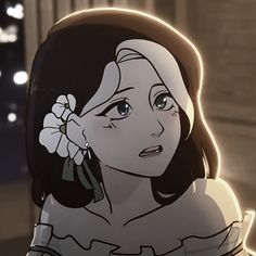 an animated image of a woman with flowers in her hair