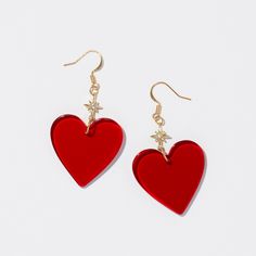 RED HEART EARRINGS - Statement Earrings for Women - Heart Charm Earrings - Women Heart Earrings - Resin Heart Charm Earrings - Gift for Girlfriend DETAILS * Material: Gold Plated Brass Star Charm and Resin Heart * Dimensions: 2 1/2 inches length * Express your love loud and proud with these dazzling resin red heart earrings! Featuring 18K gold plated stars and earring hooks, these earrings are sure to add a touch of glamour to any outfit. Whether you're dressing up for a romantic night out or ju Cheap Heart Earrings For Party, Cheap Heart Charm Earrings For Party, Cheap Red Earrings With Heart Charm, Cheap Red Heart Charm Earrings, Cheap Red Heart Shaped Earrings, Luxury Red Heart Earrings For Valentine's Day, Brass Jewellery Handmade, Chunky Gold Hoop Earrings, Red Heart Earrings