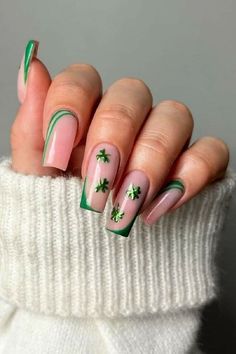 Nude St Patricks Day Nails, St Patricks Day Nails Simple Almond, Cute Saint Patricks Day Nails, St Pattys Nails Acrylic, St Patrick’s Day Acrylic Nails, Saint Paddy’s Day Nails, Neutral St Patricks Day Nails