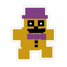 an old school pixel art sticker with a purple hat and mustache on it's face