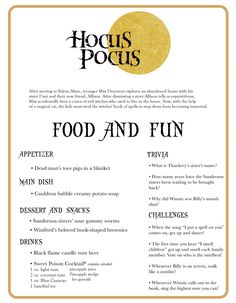 a menu for food and fun