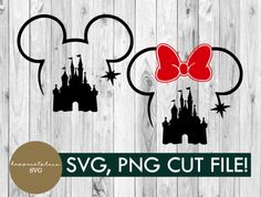 mickey mouse svg cut file is shown with the silhouettes of disney and her castle